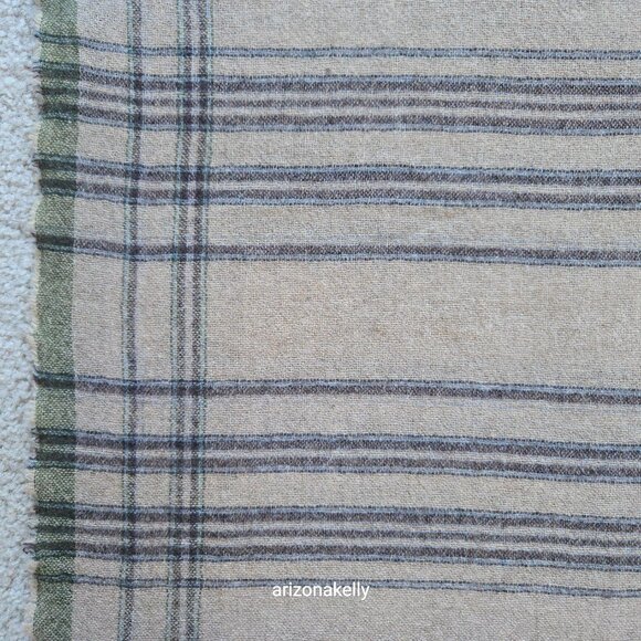 Amicale Cashmere Woven Plaid Fringe Tan Brown Green - Picture 6 of 12